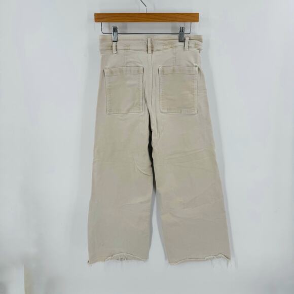 Zara Tan High Rise Marine Wide Leg Cropped Denim Jeans Raw Hem Size 8 Sailor - Picture 2 of 7